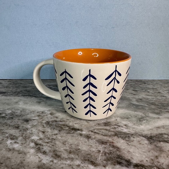 Opalhouse Other - Opalhouse Stoneware‎ Coffee Mug Cream Navy Blue Leaf Branch Orange Interior